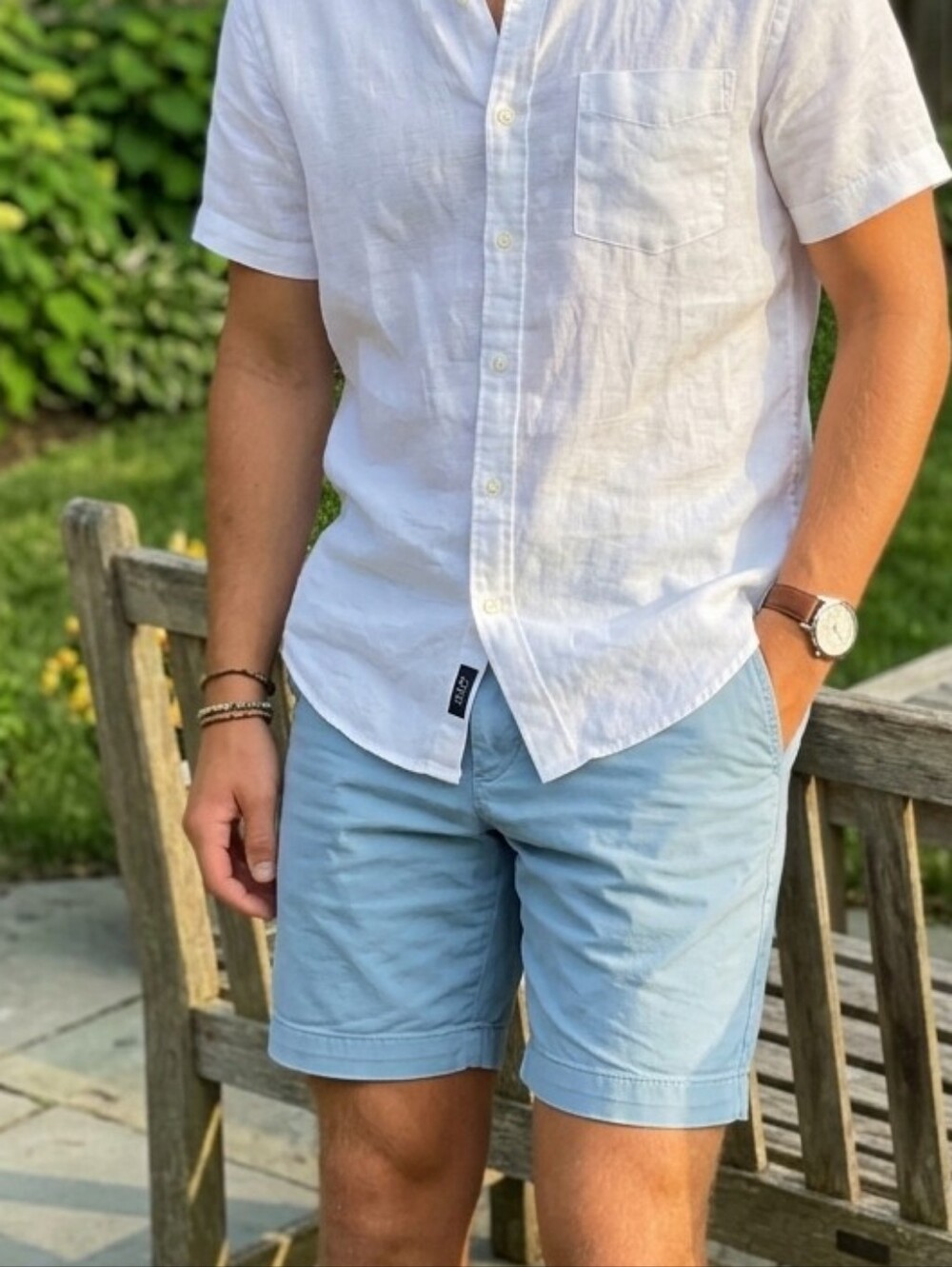 J.Crew Pale Blue Mens Chino Shorts Size 34W 7 inseam Preppy Coastal Casual